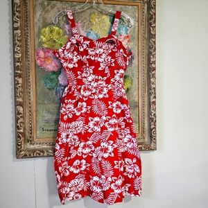 Red & white tropical floral summer dress